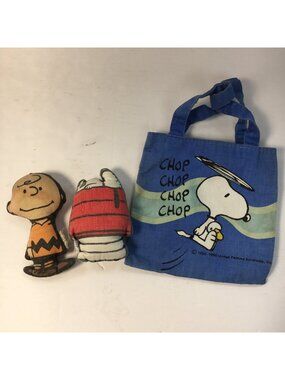 United Feature Syndicate Vintage Peanuts Snoopy Charlie Brown Cloth Dolls Tote